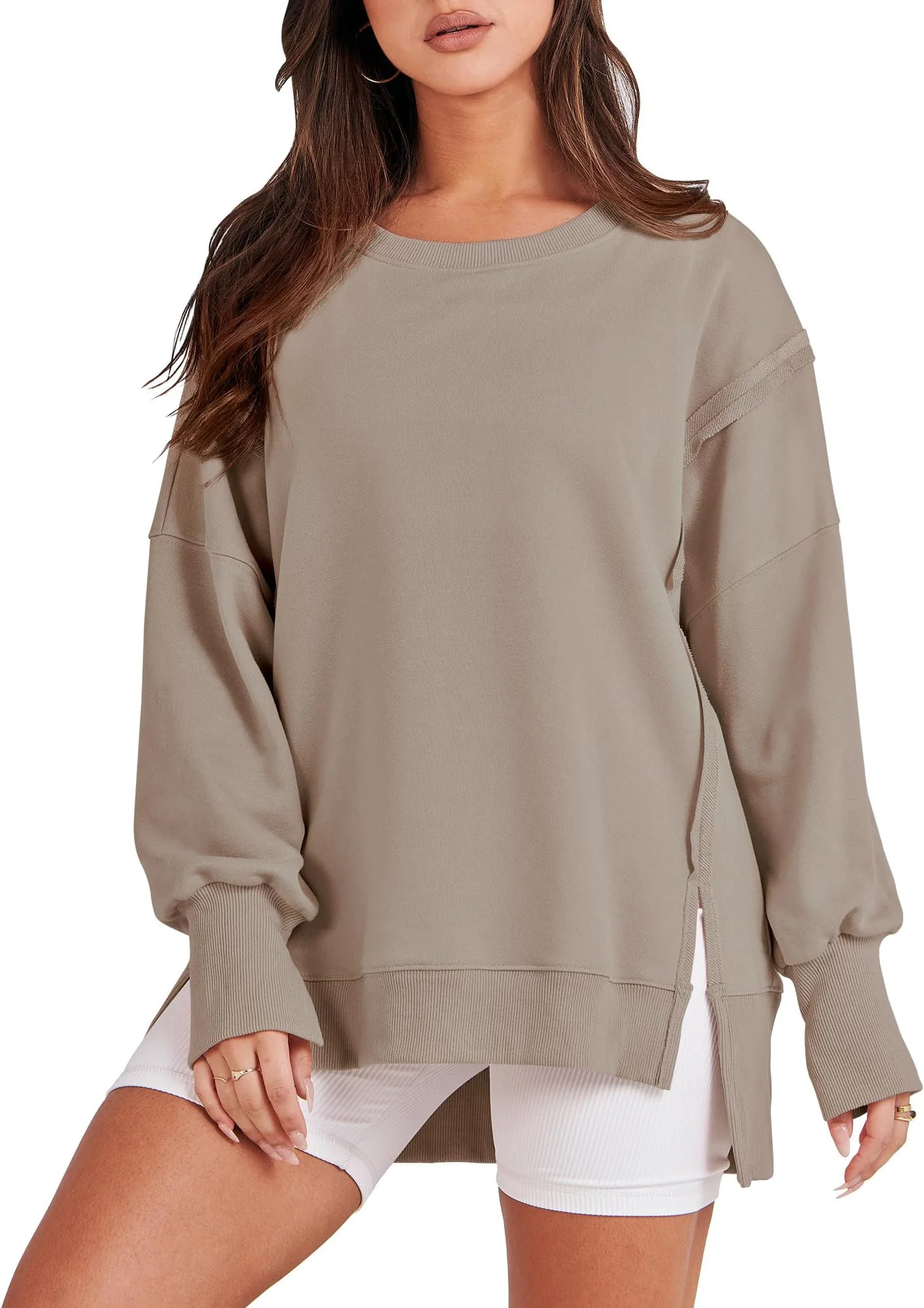 Luniro Women's Oversized Sweatshirts Casual Long Sleeve Side Slit Loose Fit Fall Pullover Shirt T... | Walmart (US)