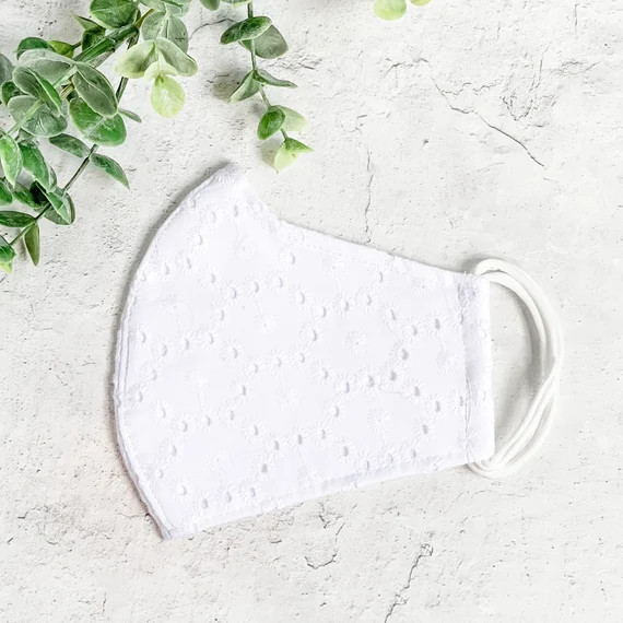 White Eyelet: Adult Size/ Washable Cotton Facial Mask/ Reusable Mask/ Best Seller Mask/ Double La... | Etsy (US)