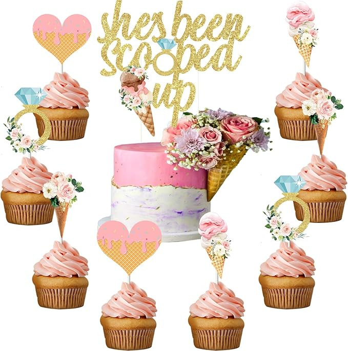 Sursurprise Ice Cream Bridal Shower Decorations, She’s Been Scooped Up Cake Topper, 24pcs Ice C... | Amazon (US)