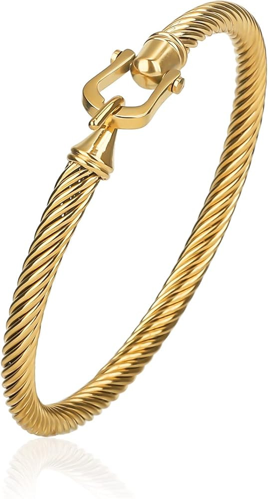 Twisted Cable Wire Bracelets for Women, Stainless Steel Designer Brand Inspired Cuff Bangle Brace... | Amazon (US)