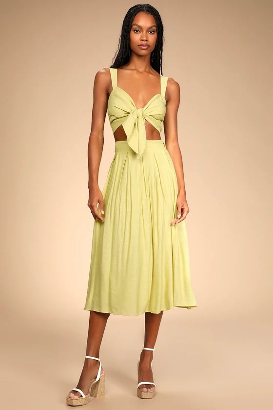 Spanish Steps Lime Green Sleeveless Tie-Front Two-Piece Dress | Lulus (US)