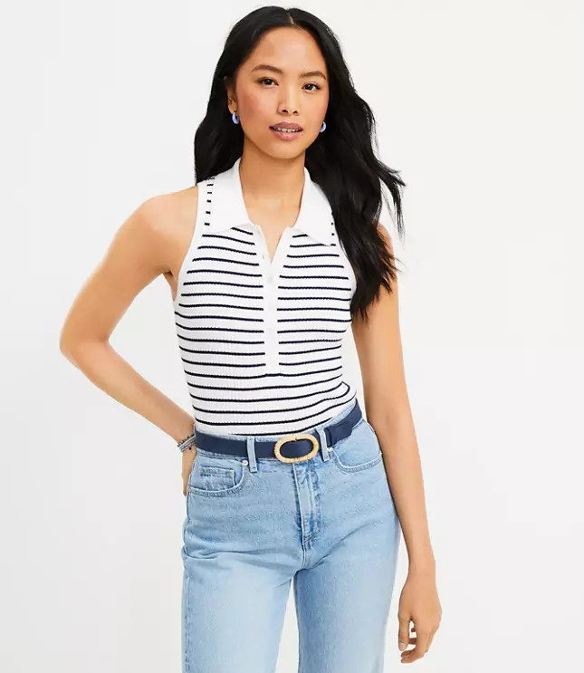 Striped Polo Sweater Tank | LOFT