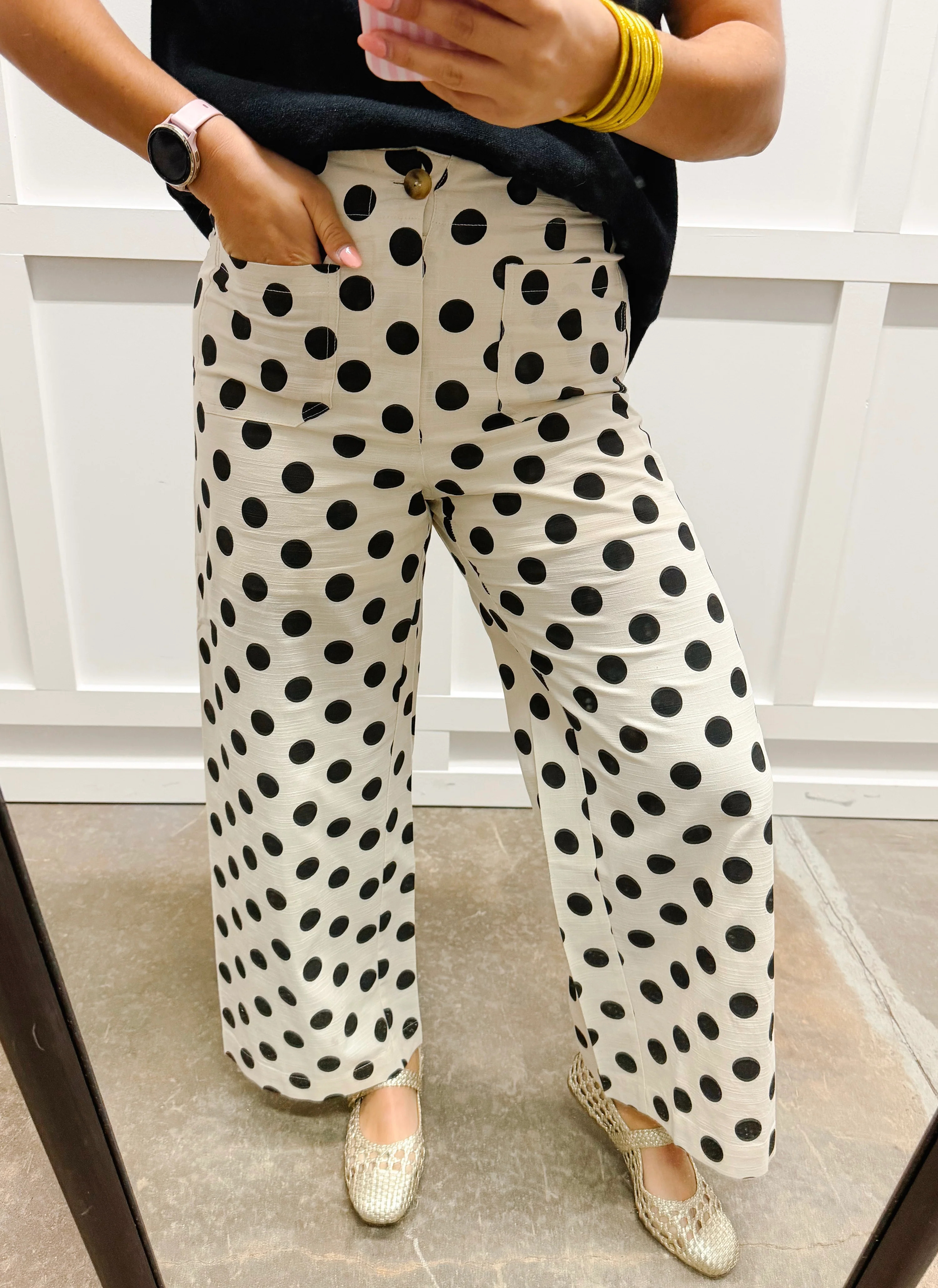 Black & Cream Polka Dot Straight Leg Pant | Jules & James Boutique