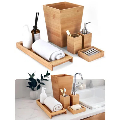 Bamboo Bathroom Decor Set -Aesthetic Decorative Accessories For Restroom(5 Piece /Natural Wood) | Wayfair North America