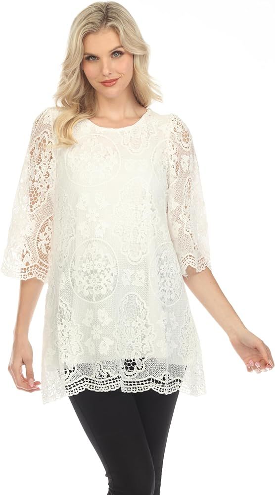 Women's Plus Size Summer Casual Short Sleeve Tops Floral Lace Scoop Neck Top | Amazon (US)