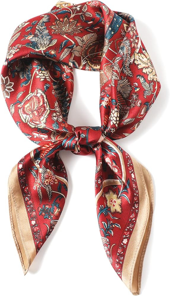 100% Pure Mulberry Silk Scarf 26" Women Square Scarf Head Scarf Neck scarf | Amazon (US)