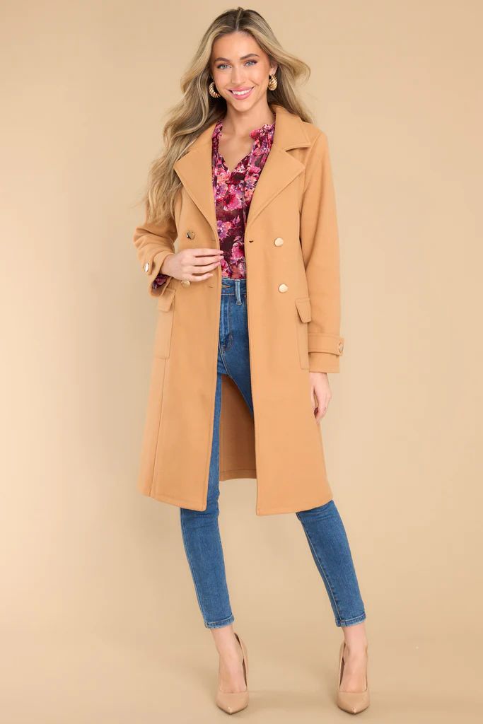 Winter Wishes Camel Coat | Red Dress 