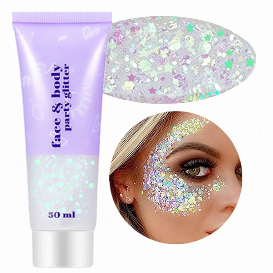 Go Ho Clear White Face Body Glitter - Party Flash Festival Rave Outfits for Women&Kids,Holographi... | Amazon (US)