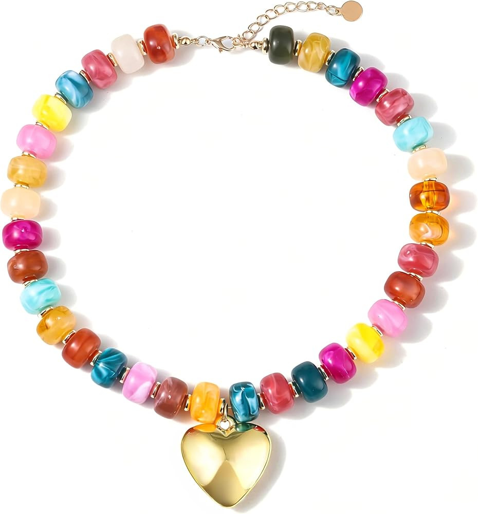 Colorful Beaded Necklace for Women Unique Resin Beads Choker Necklaces Boho Statement Chunky Neck... | Amazon (US)