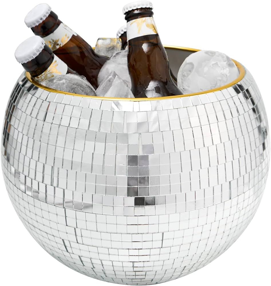 Wittolins Disco Ice Bucket for Cocktail Bar,Mirror Silver Disco Ball Decor,Retro Party Accessorie... | Amazon (US)