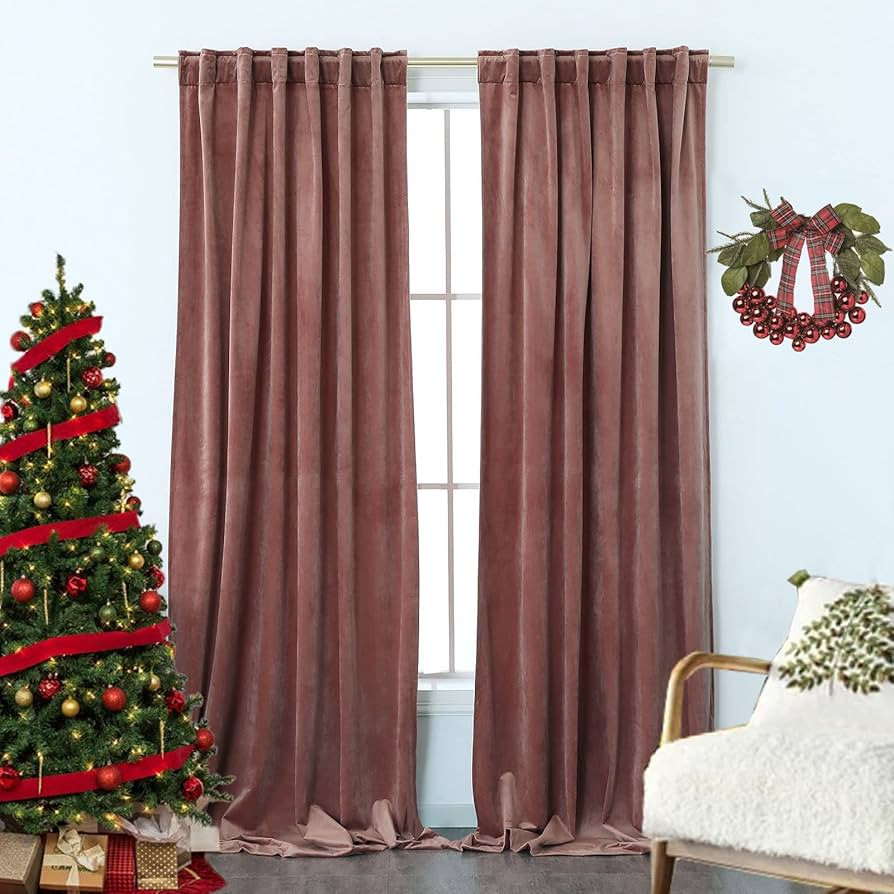 Timeper Mauve Velvet Curtains 84 inches - Home Decoration Soft Flannel Wild Rose Luxury Dressing ... | Amazon (US)