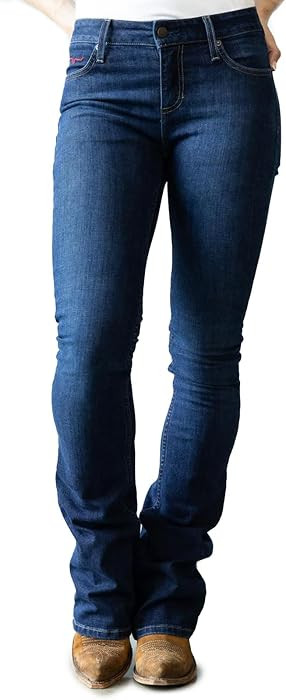 Kimes Ranch Women's Chloe Casual Western Mid-Rise Fitted Thigh & Flare Bootcut Dark Wash Tri-Blen... | Amazon (US)