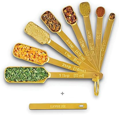 2lbDepot Gold Measuring Spoons Set of 9 Includes Bonus Leveler, Premium, Rust Proof, Heavy Duty, ... | Amazon (US)