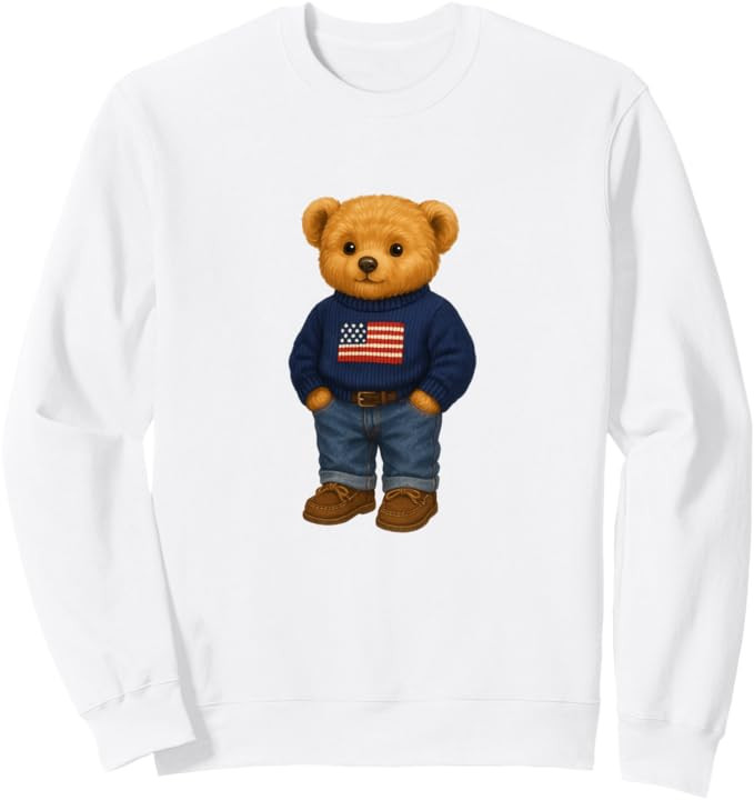 Cool American USA Teddy Bear Illustration Graphic Designs Sweatshirt | Amazon (US)