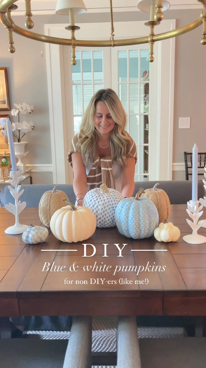 Beginner friendly DIY blue & white pumpkins that even non DIYers like myself was able to tackle after some practice, patience & wine!! 🙋🏼‍♀️

Linked the white & cream pumpkins I used and some pretty paper napkin options! 🤍 pick up the mod podge, brushes and adhesive at your local craft store! 

#LTKVideo #LTKHome #LTKSeasonal