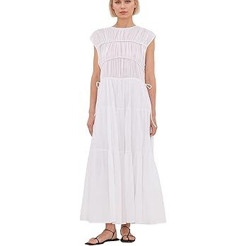 calbatic Women Pleated Ruched Tiered Maxi Dress Sleeveless Patchwork Ruffle Hem A Line Flowy Summ... | Amazon (US)