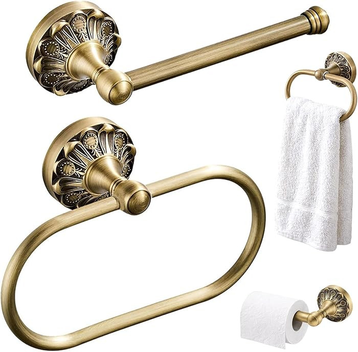 2 Piece Set Antique Brass Toilet Paper Holder & Towel Ring, Vintage Bathroom Accessories Hardware... | Amazon (US)