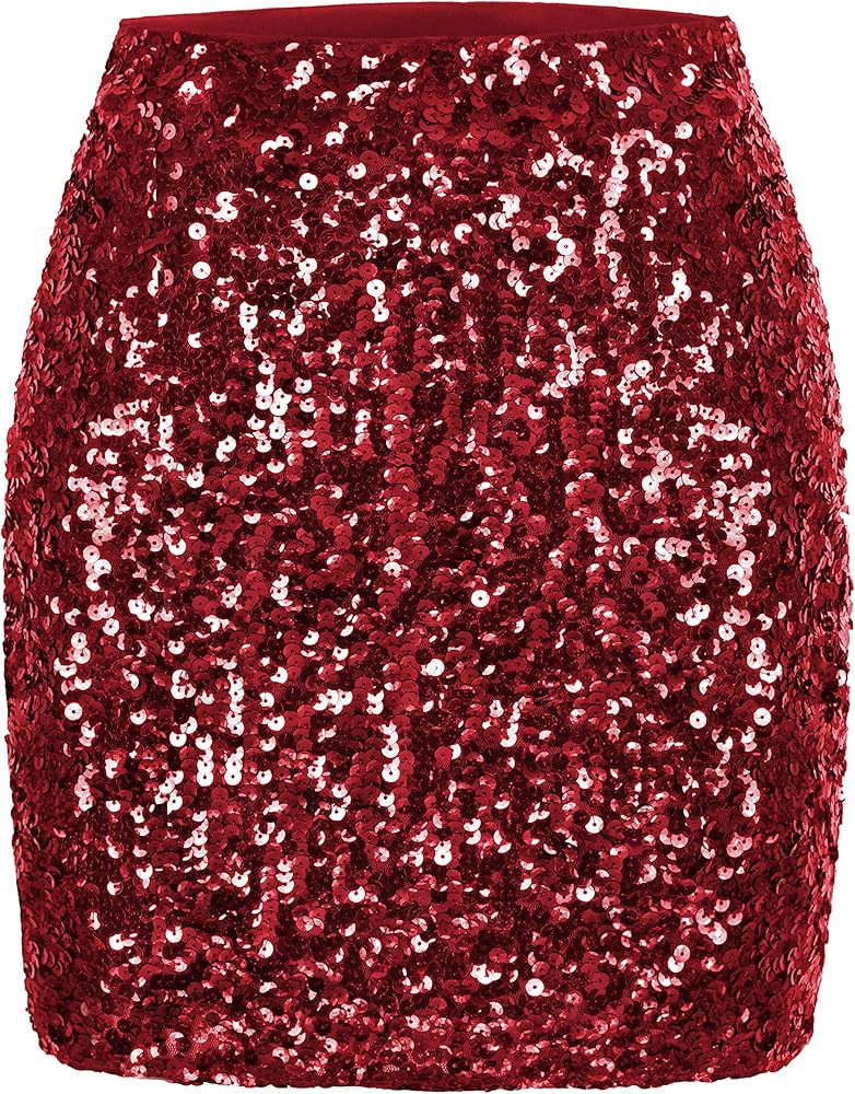 MANER Women's Sequin Skirt Sparkle Stretchy Bodycon Mini Skirts Night Out Party | Amazon (US)
