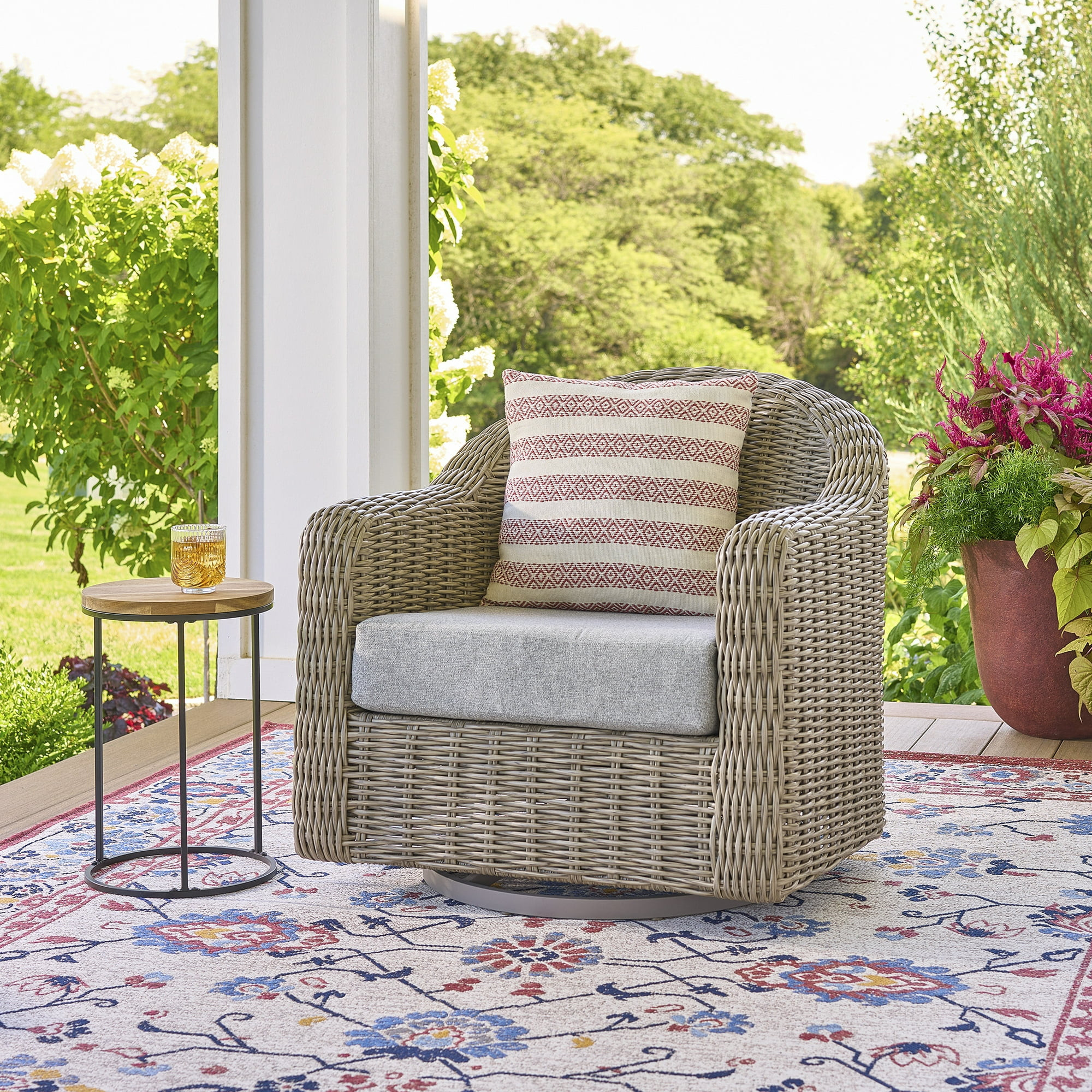 Better Homes & Gardens Bellamy Outdoor 1pk Swivel Glider Chair, Gray Wicker/Gray Cushion | Walmart (US)