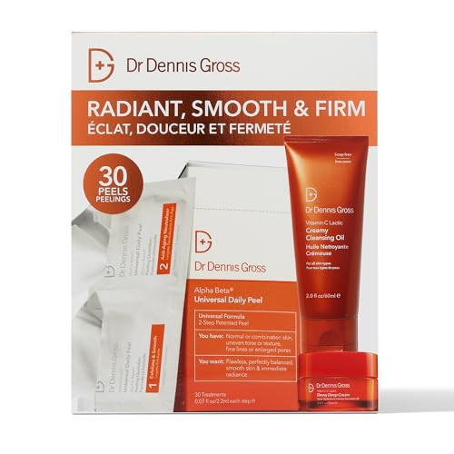 Dr Dennis Gross Radiant, Smooth & Firm Skincare Kit - Dermatologist Developed - Full-Size Alpha Beta Universal Peel, Travel-Size Vitamin C Lactic Dewy Deep Cream & Creamy Cleanser - $130 Value | Amazon (US)