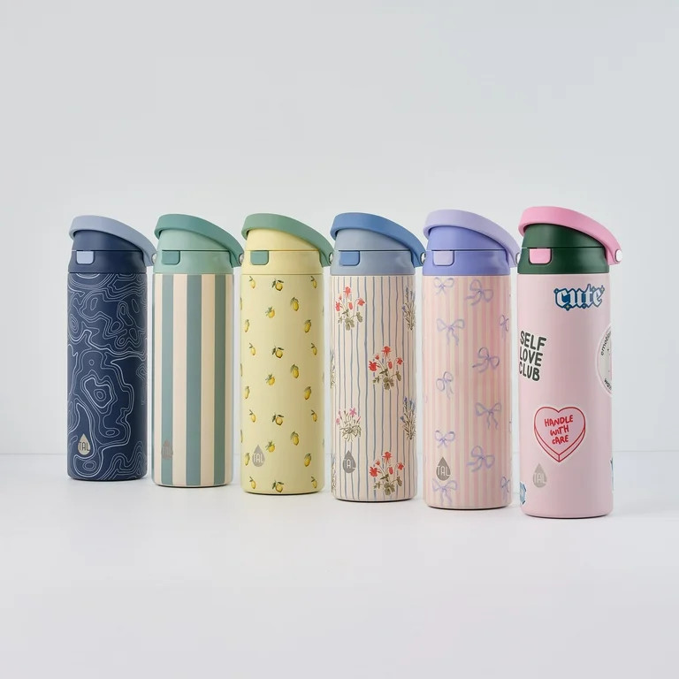 TAL 24oz Stainless Steel 2-in-1 Straw and Chug Water Bottle with Push Lid, Flowers | Walmart (US)