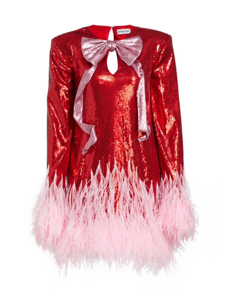 Christian Cowan Sequined Bow Feather-Trim Minidress | Saks Fifth Avenue