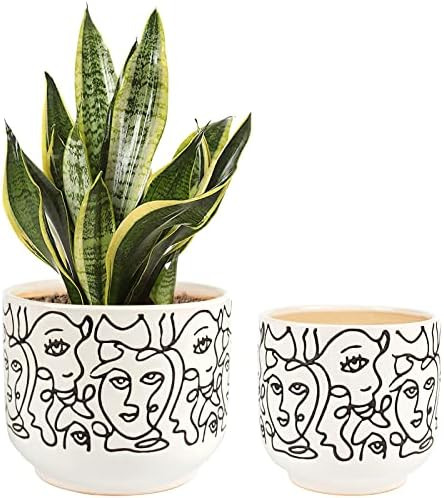 Gohearin Ceramic Planter - 6.6+5.4 Inch Flower Pot W/Drain Hole forIndoor or Outdoor, Gardening D... | Amazon (US)