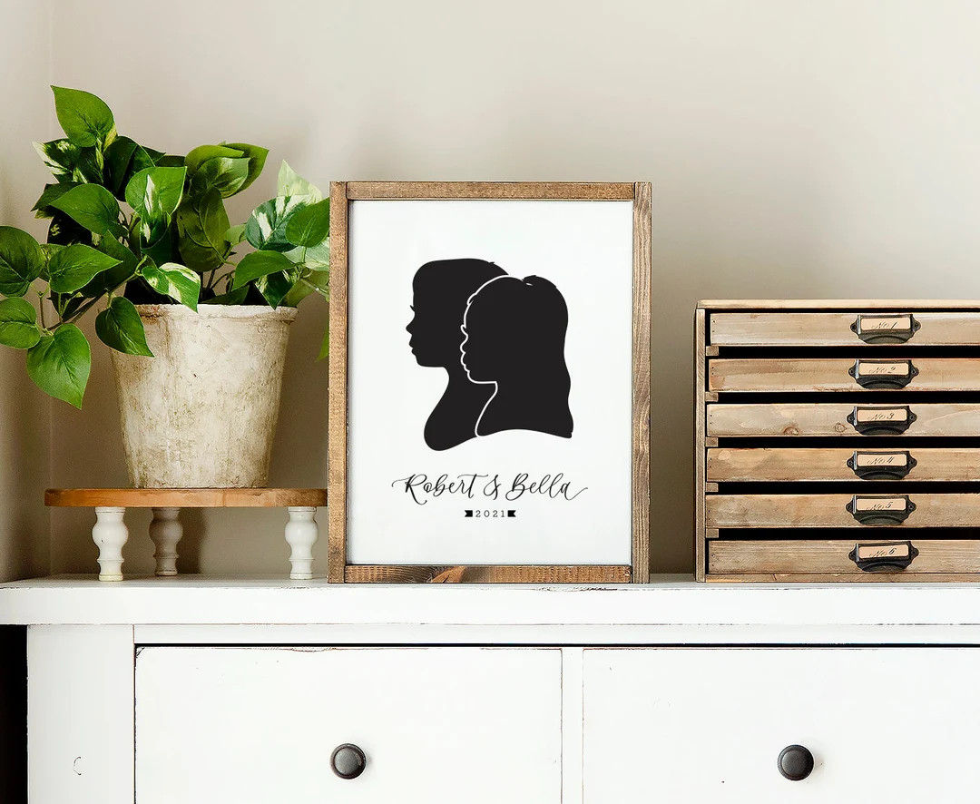 Siblings Papercut Silhouette Drawn From Your Photo - Personalize With Child's Name And/or Year. M... | Etsy (Global)