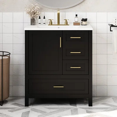 Modern 30" Bathroom Vanity, Solid Wood + , Black Cabinet, Ceramic Basin Storage Materials, Soft Close Drawers, Elegant Look | Wayfair North America