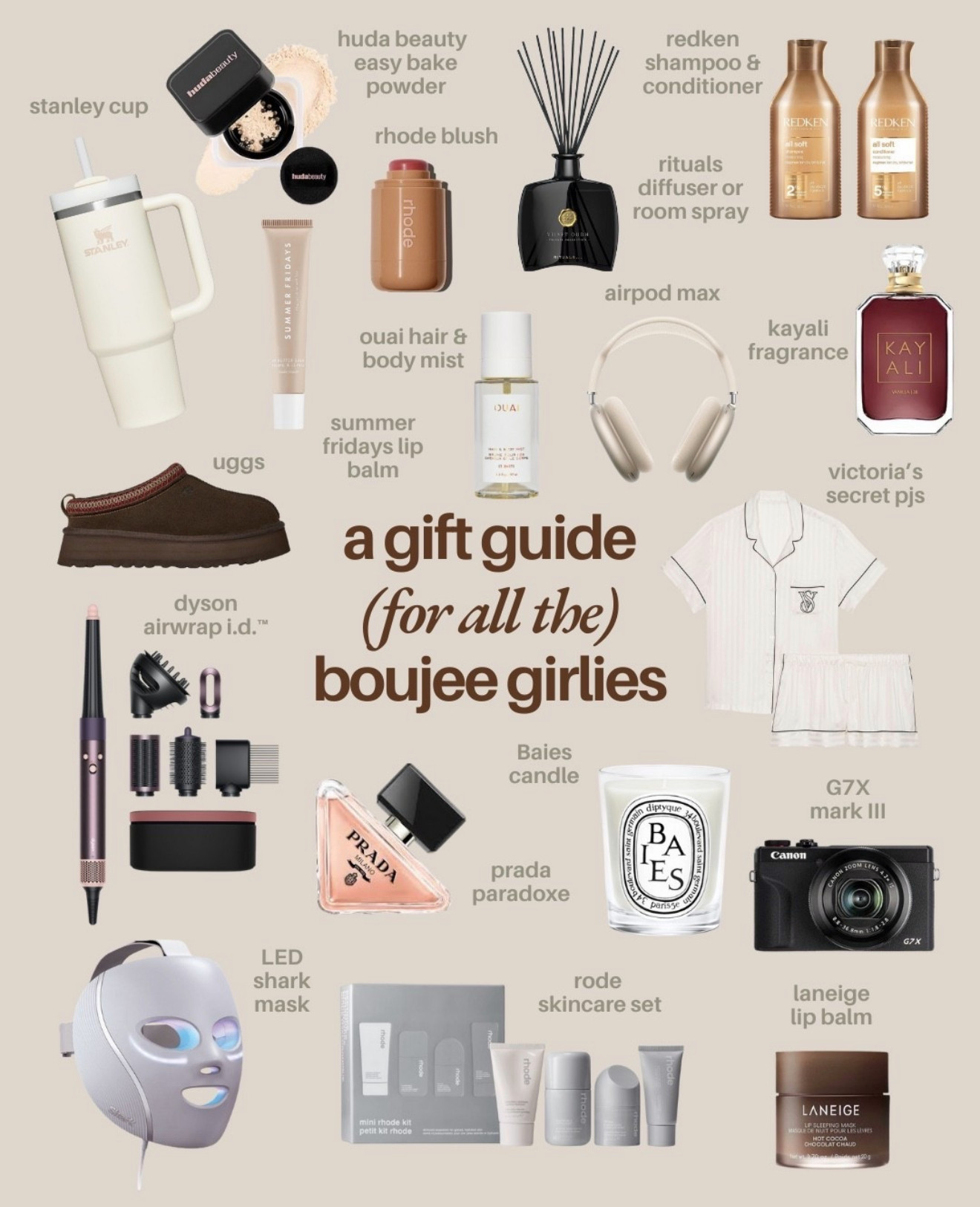 GIRLIES! Share this to your partner for Christmas gift inspo ASAP!!!!✨☁️🙌🏽

These are some of the most dreamiest gifts you could get your glam boujee girlfriend or bestie! They’ll love you forever xox 

@stanley_europe cup! Pick her favourite colour and the one with the straw is the most popular!
@hudabeauty Easy bake loose powder! Every girl needs one! Pound cake or cupcake for lighter skin tones & banana or cinnamon or tan to deep skin tones. 
@rhode blush - toasted today or piggy are gorg.
@ritualscosmetics oud or precious amber!
@redken depends on hair type but acidic bonding one is great!
@summerfridays any scent but my fav is vanilla.
@theouai body and hair mist
@apple AirPod max 
@kayali fragrance! Vanilla, Déjà vu & boujee marshmallow are my favs!
@ugg_sea Tasman’s or the OG ones are great or even slippers!
@victoriassecretuk pjs or some saucy underwear.
@dysonbeauty Airwrap I.D. (Get one for their hair type e.g straight or curly)
@pradabeauty the best play safe fragrance!
@canonuk best camera if she loves taking pics.
@sharkbeautyuk she will love you for life for this I promise.
@laneige_uk lip balm - any scent is amazing! 

 #christmasgiftsforher #christmasgift #girlsgifts