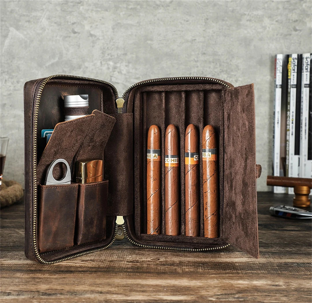 Personalized Italian Leather Cigar Case Gift Set 4-finger - Etsy | Etsy (US)
