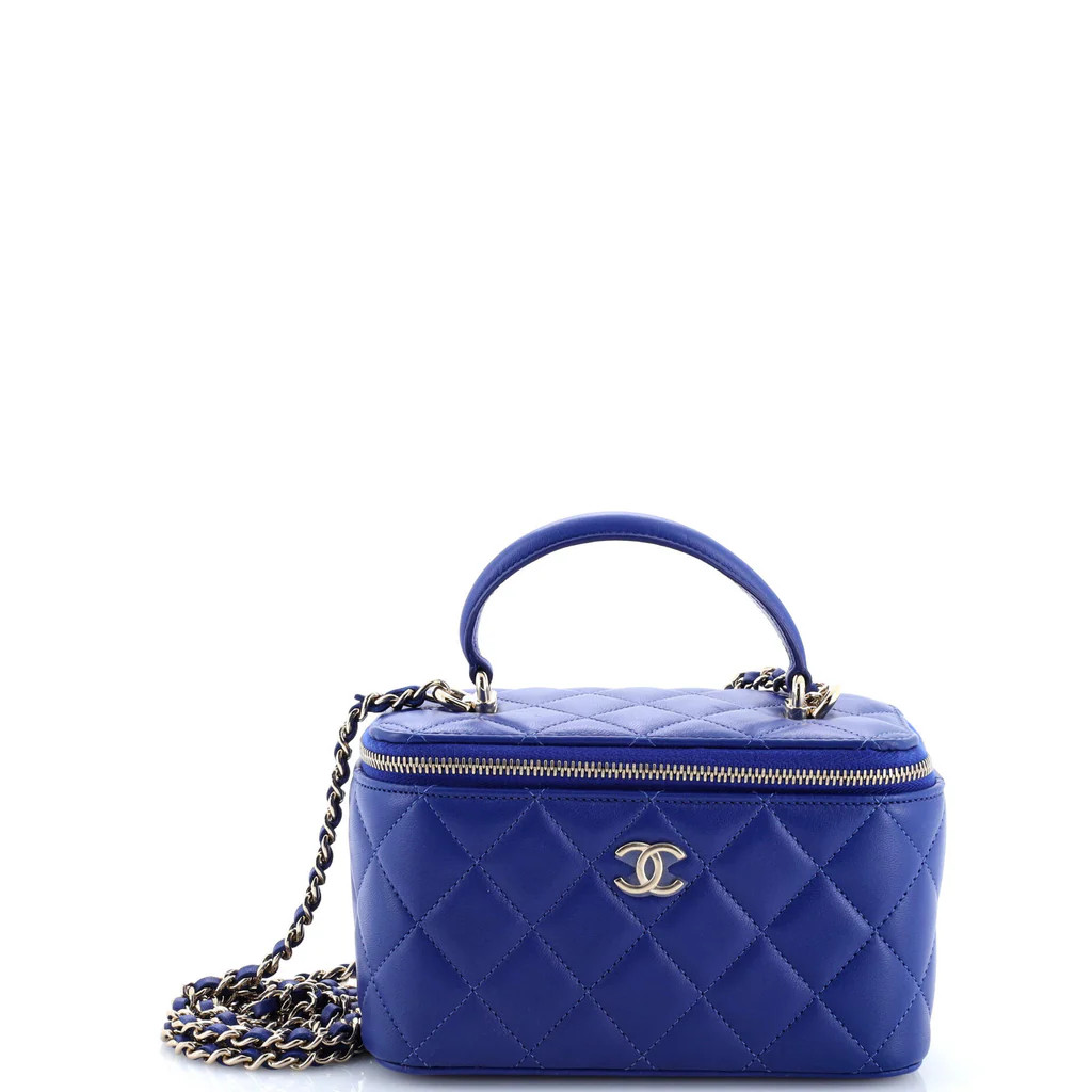 Classic Top Handle Vanity Case with Chain Quilted Lambskin Small | Rebag