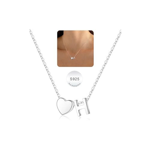 Turandoss Silver Heart Necklaces for Women Trendy, S925 Sterling Silver Tiny Heart Initial H Necklace Dainty Heart Necklaces Birthday Gifts Silver Initial Necklaces for Women Jewelry | Amazon (US)