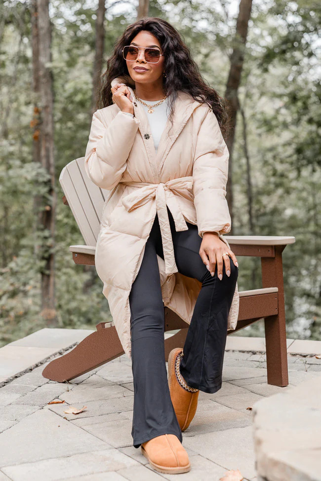 Staying Toasty Stone Long Hooded Puffer Coat | Pink Lily