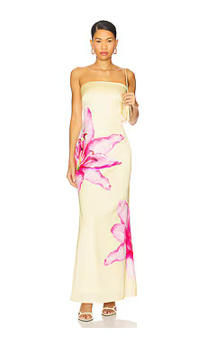MORE TO COME Lyza Strapless Maxi Dress in Yellow Floral from Revolve.com | Revolve Clothing (Global)