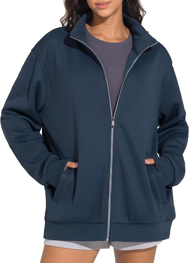 THE GYM PEOPLE Women's Oversized Full Zip Up Sweatshirts Fleece Long Sleeves Stand Collar Workout... | Amazon (US)