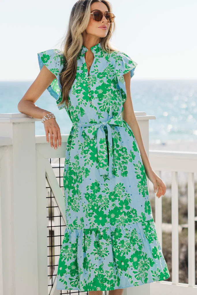 Effortless Icon Blue Floral Midi Dress | The Mint Julep Boutique