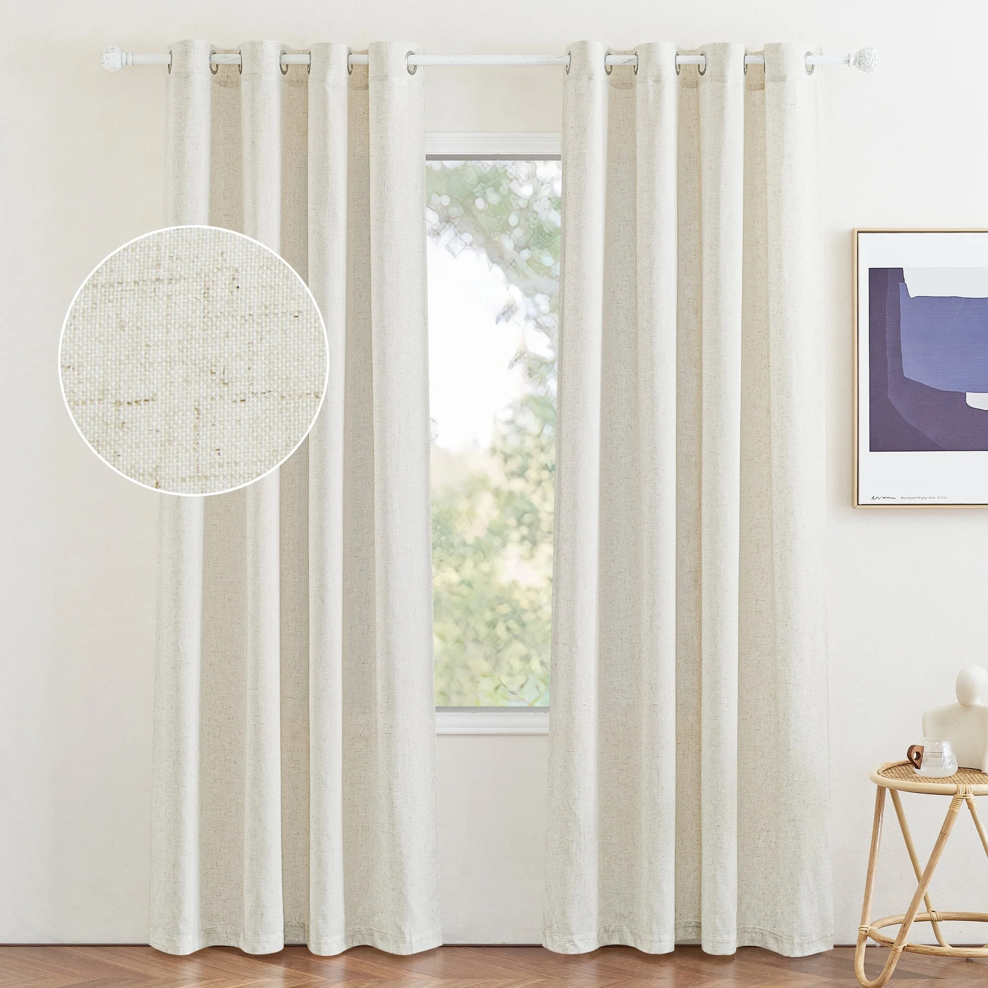 NICETOWN Linen Curtains for Living Room,  Natural Semi Sheer Thick Linen Drapes Light Filtering E... | Walmart (US)