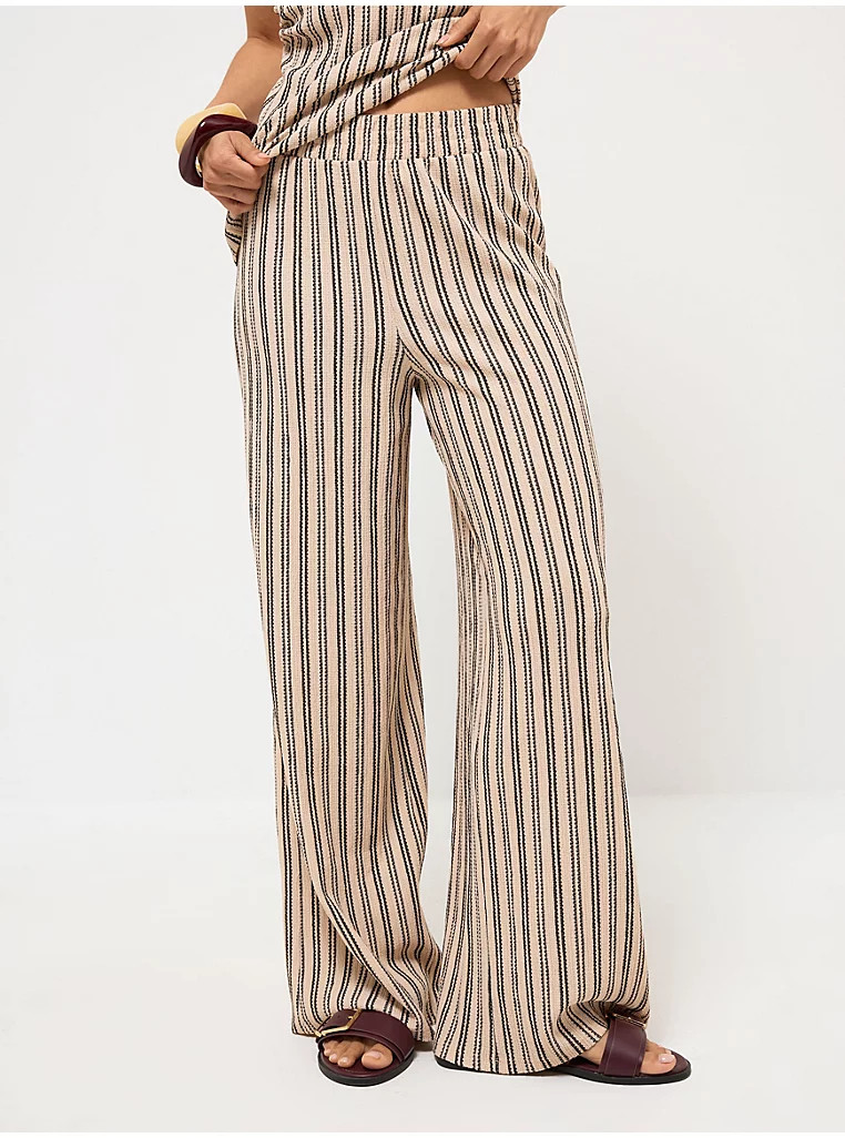 Beige Stripe Textured Wide Leg Trousers | George