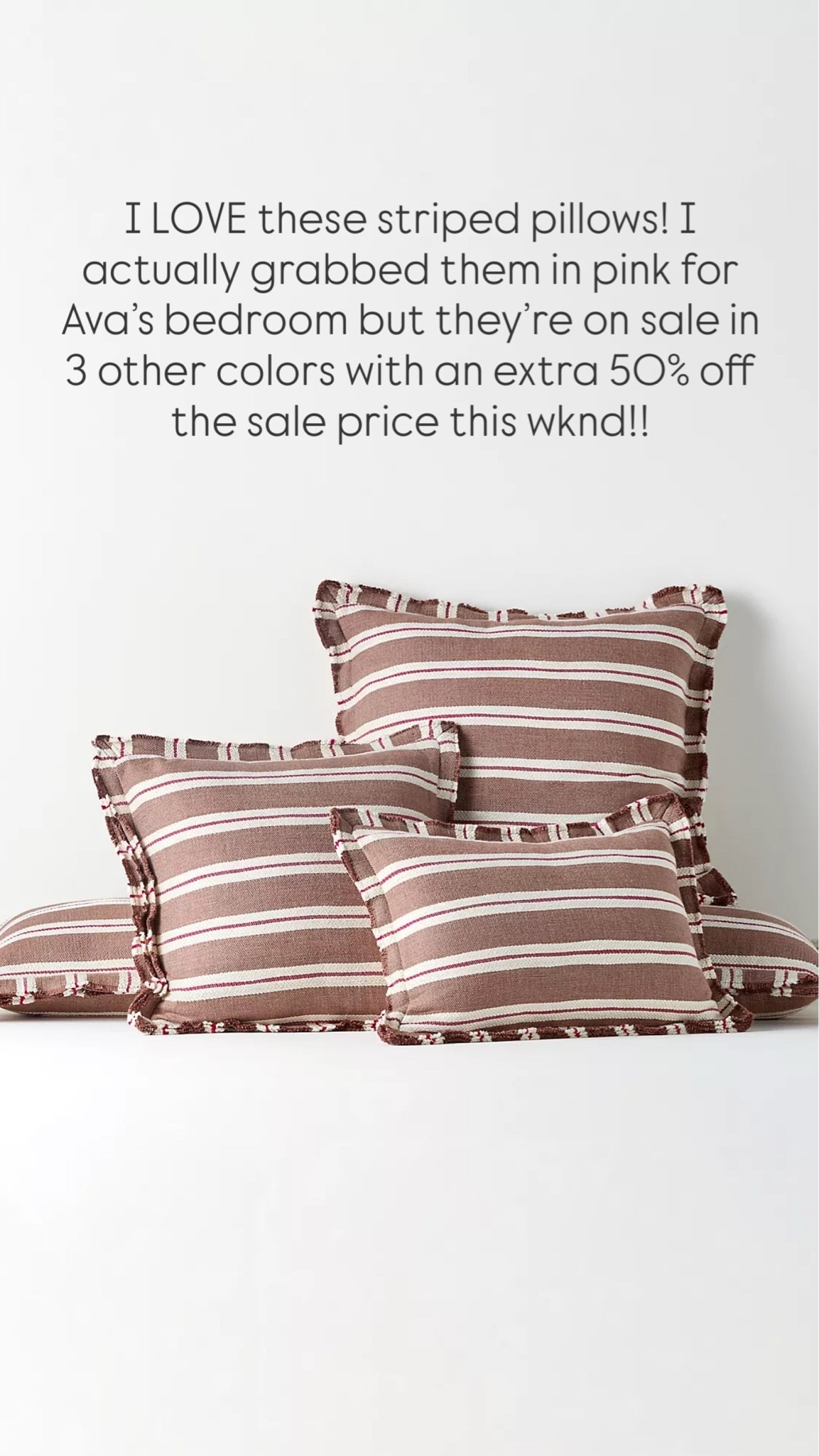 I LOVE these @Anthropologie striped pillows! I actually grabbed them in pink for Ava’s bedroom but they’re on sale in 3 other colors with an extra 50% off the sale price this wknd!!

#LTKSaleAlert #LTKHome #LTKKids