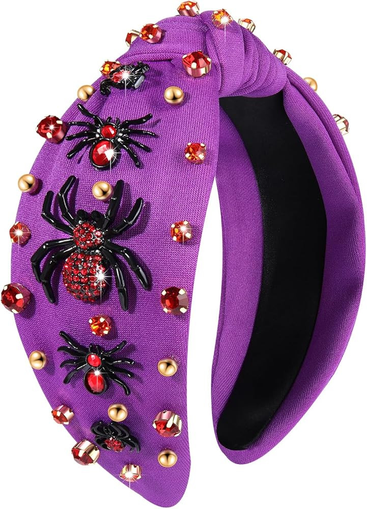 Halloween Knotted Headband for Women Crystal Pumpkin Candy Corn Houndstooth Hairband Halloween Ha... | Amazon (US)