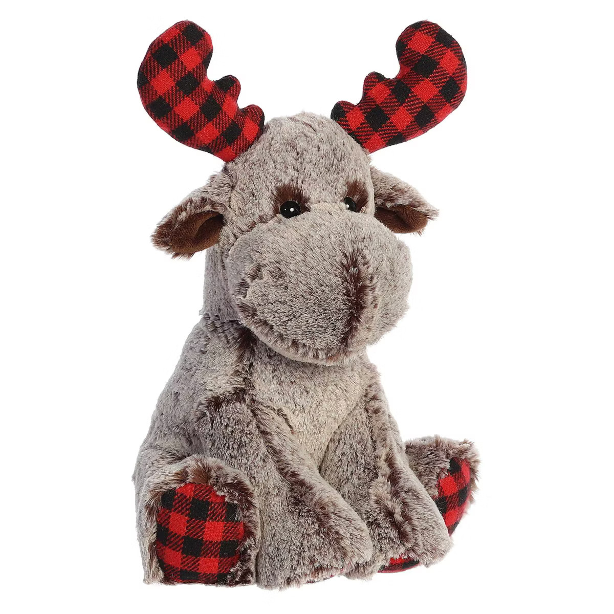 Aurora Medium Buffalo Plaid Moose Holiday Festive Stuffed Animal Brown 11" | Target