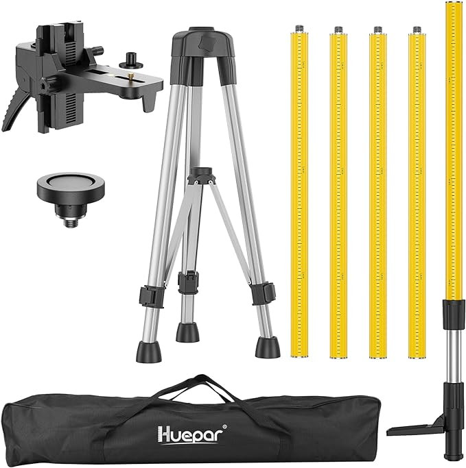 Huepar 12 Ft./3.7M Professional Laser Level Pole with Tripod and 1/4-Inch by 20-Inch Laser Mount ... | Amazon (US)