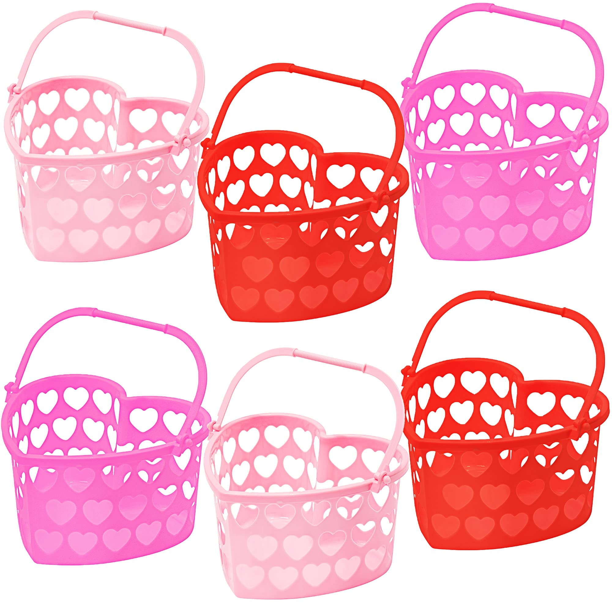 Zcaukya 6 Packs Valentines' Day Baskets, 7.1" x 7.9" x 4.3" Small Plastic Heart Shaped Basket wit... | Amazon (US)