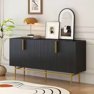 Black Wood 60 in. Modern Elegant Sideboard 4-Door Buffet Cabinet Storage Accent Cabinet with Adju... | The Home Depot