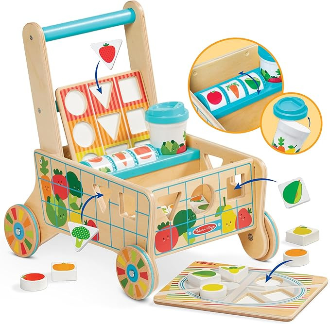 Melissa & Doug Wooden Shape Sorting Grocery Cart Push Toy and Puzzles - Pretend Play Grocery Toys... | Amazon (US)