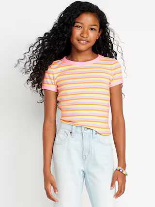 Fitted Short-Sleeve Ribbed T-Shirt for Girls | Old Navy (US)