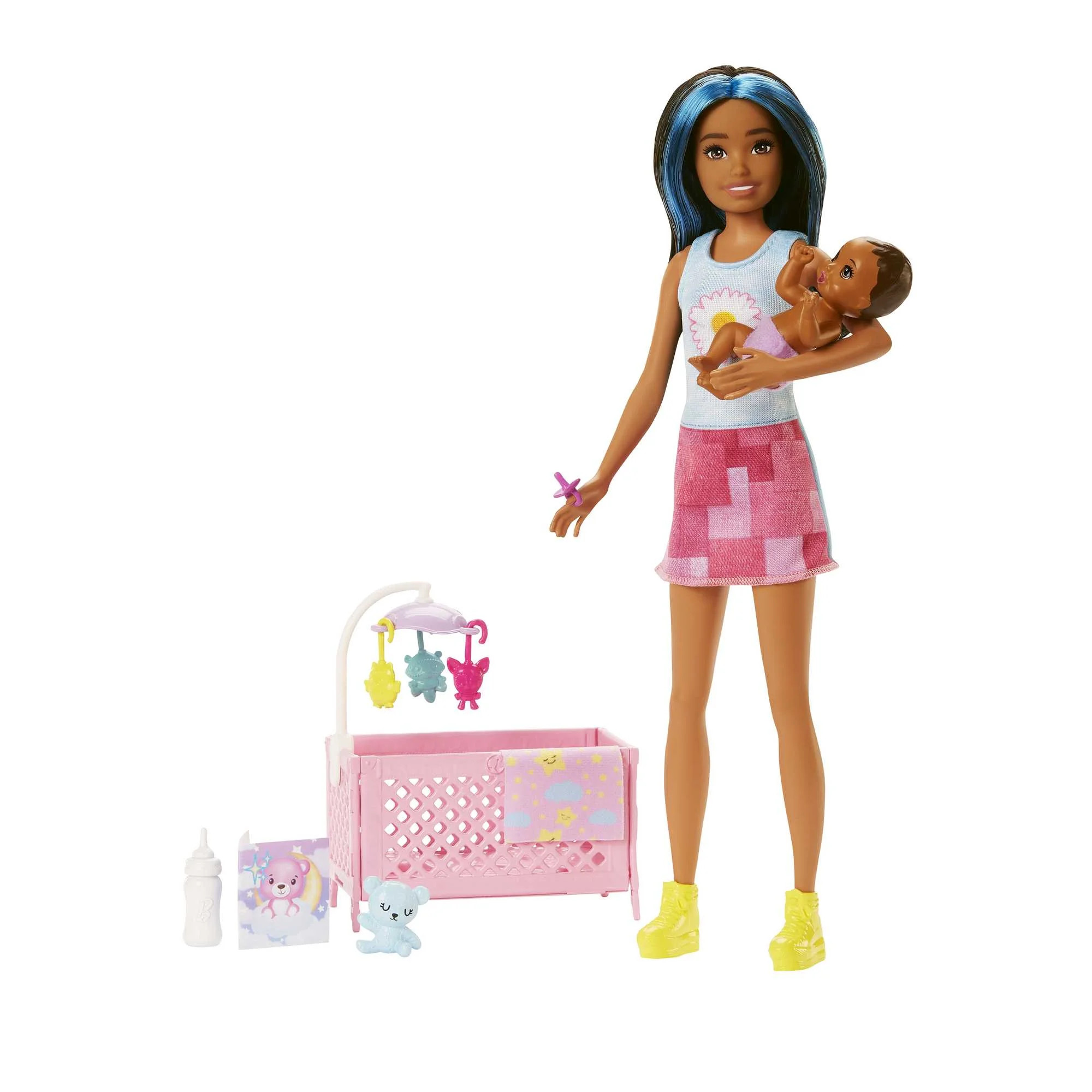 Barbie Skipper Babysitters Inc Bedtime Set, Brunette Doll, Sleepy Baby Doll, Crib & Accessories | Walmart (US)