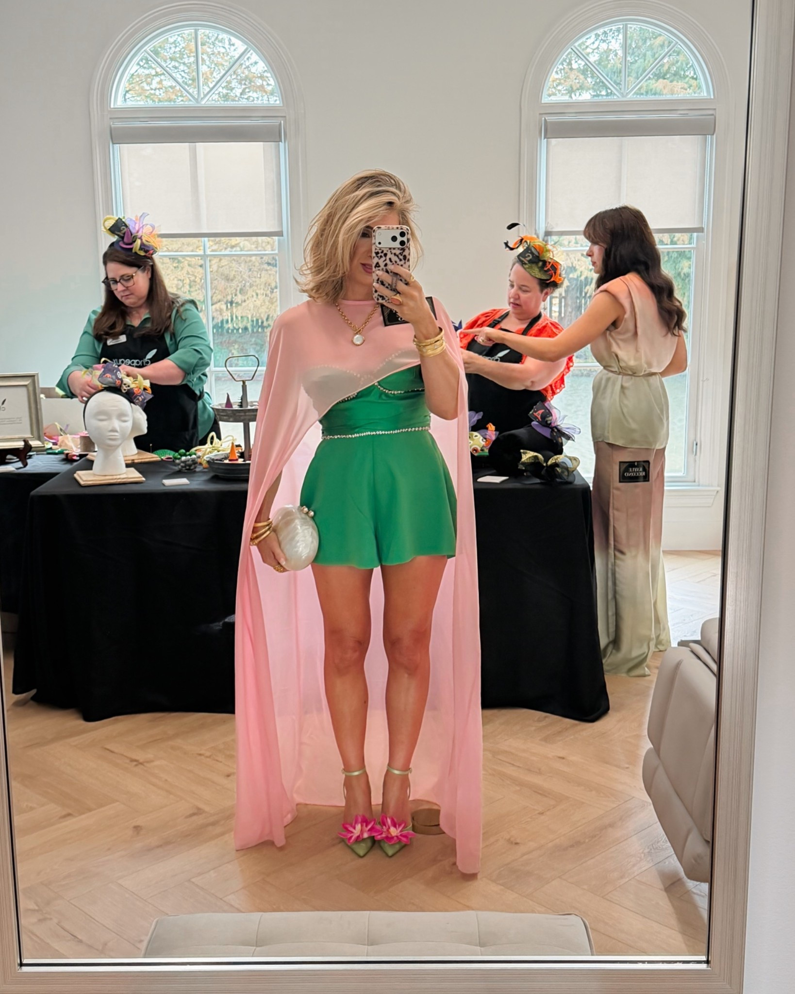 Wicked themed event last night.🧹 I went with half Glinda, half Elphaba in this green romper and sheer cape.💚🩷💚😅

#LTKgrwm #LTKdayinmylife #LTKootd