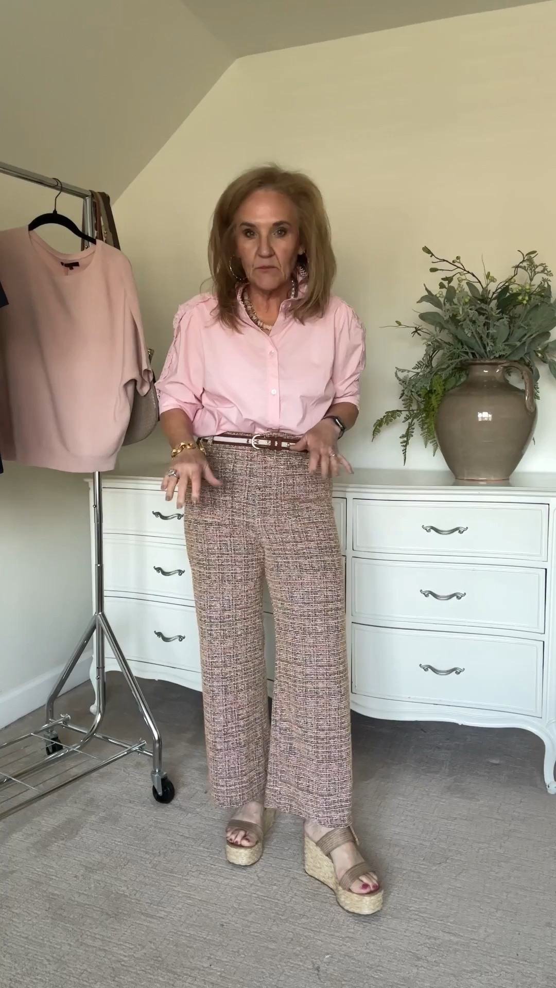 Blouse size large 15% off code NANETTE15
Pants are the Colette in a stretchy lined boucle size 29 reg
Must grab the belt 
Linking similar shoes! 

#LTKWatchNow #LTKSeasonal #LTKOver40